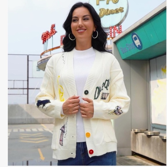 Amazon Cream Cardigan with Multicolor Buttons - Picture 2 of 4